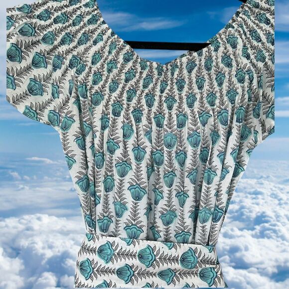 Guadalupe Momposina Dress One Size Floral Tully Blue Maxi Cotton - Picture 5 of 10